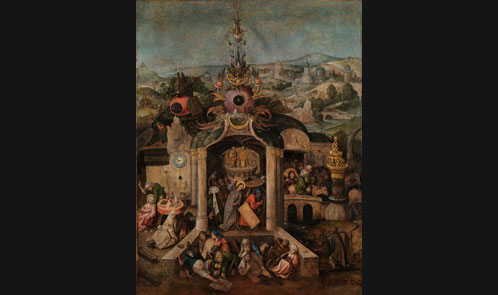 Unknown artist in a manner of Hieronymus Bosch (1450-1516), Christ Driving the Money-lenders from the Temple. C. 1600. Oil on panel. 77,7 x 60 cm. Glasgow City Council (Glasgow Museums)
